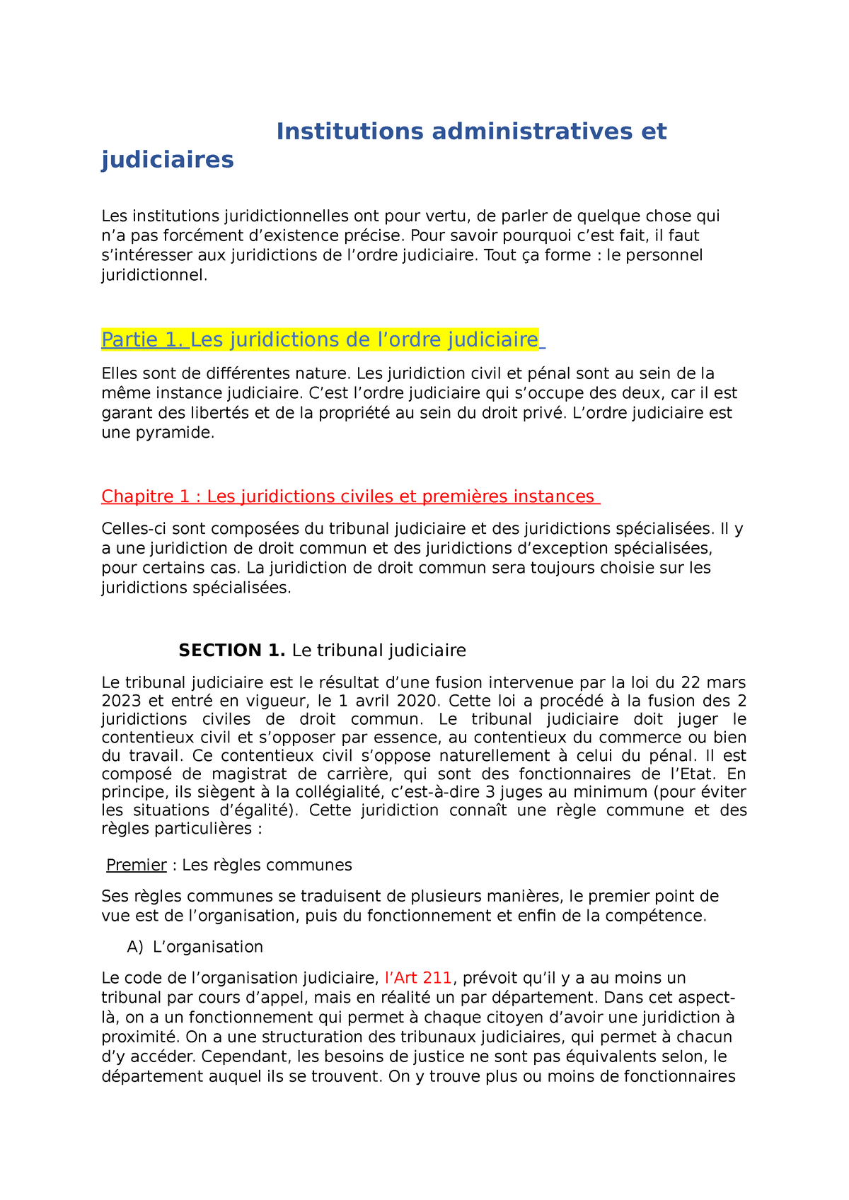 Institutions Judiciaires CM01 - Institutions Administratives Et ...