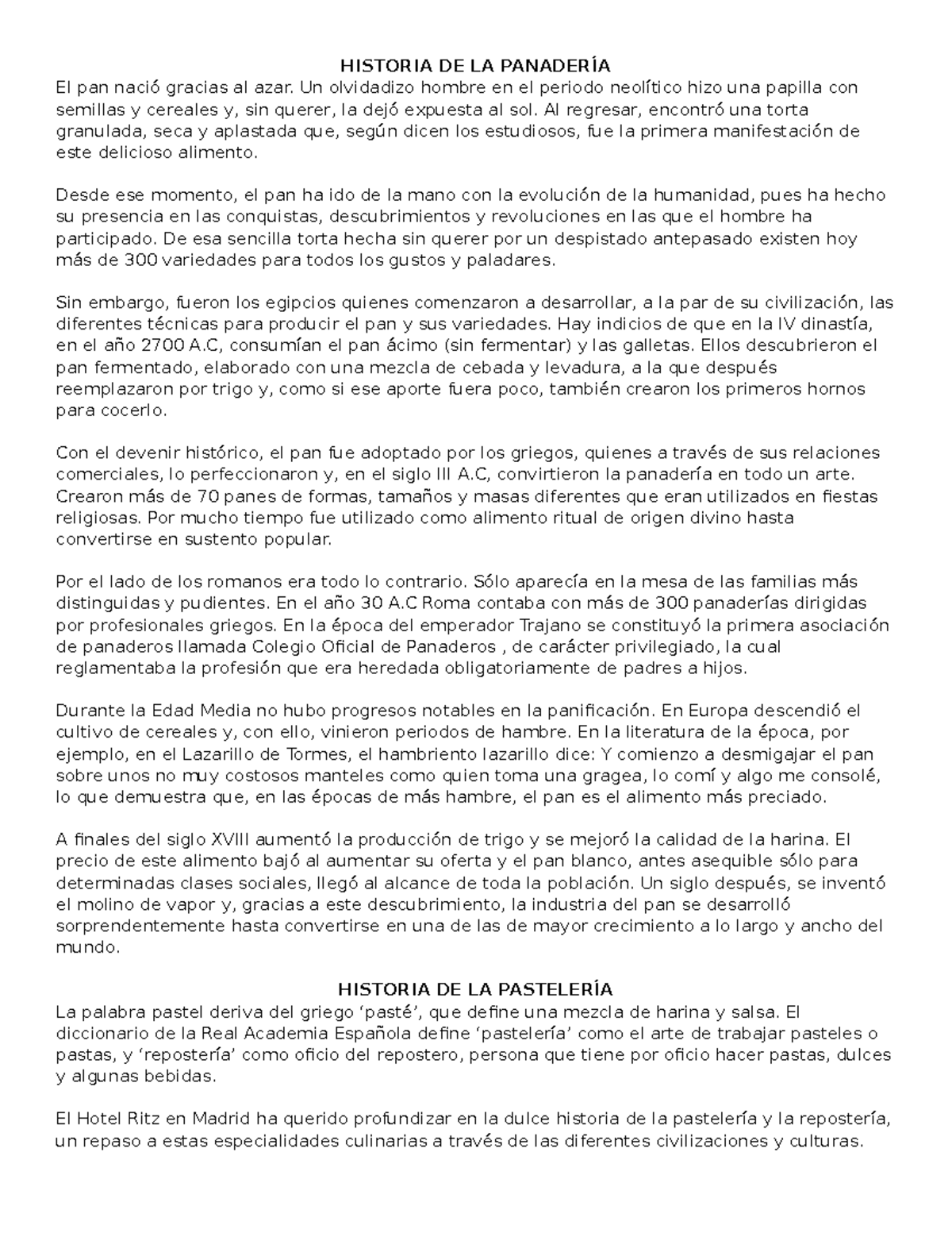 Historia De La Panaderia Historia De La Panader El Pan Naci Gracias Al Azar Un Studocu