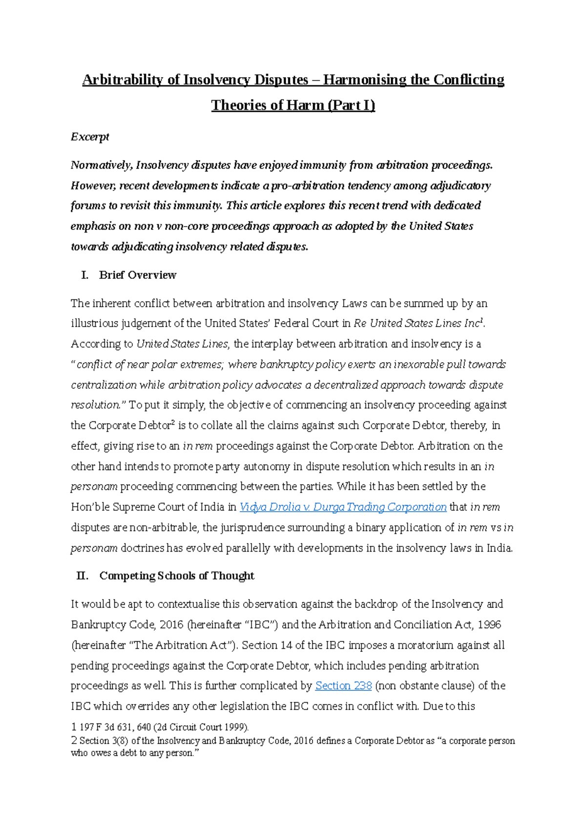 Arbitrability of Insolvency Disputes – Harmonising the Conflicting ...