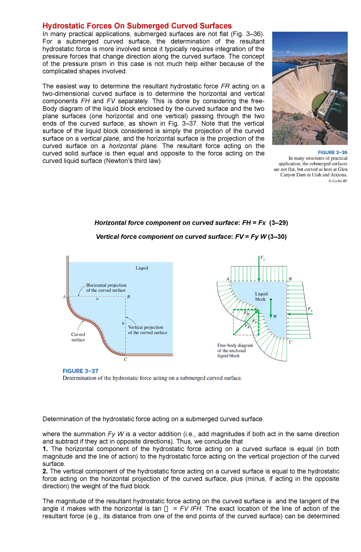 Hydrostatic Forces On Submerged Curved Surfaces - 3–36). For A ...