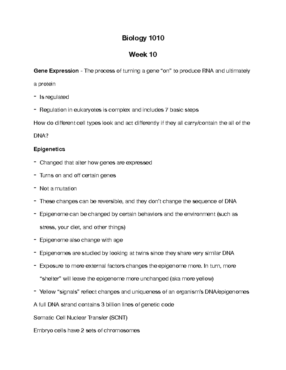 BIOL 1010 Week 10 - Class Notes From Biology 1010 On Various Things ...