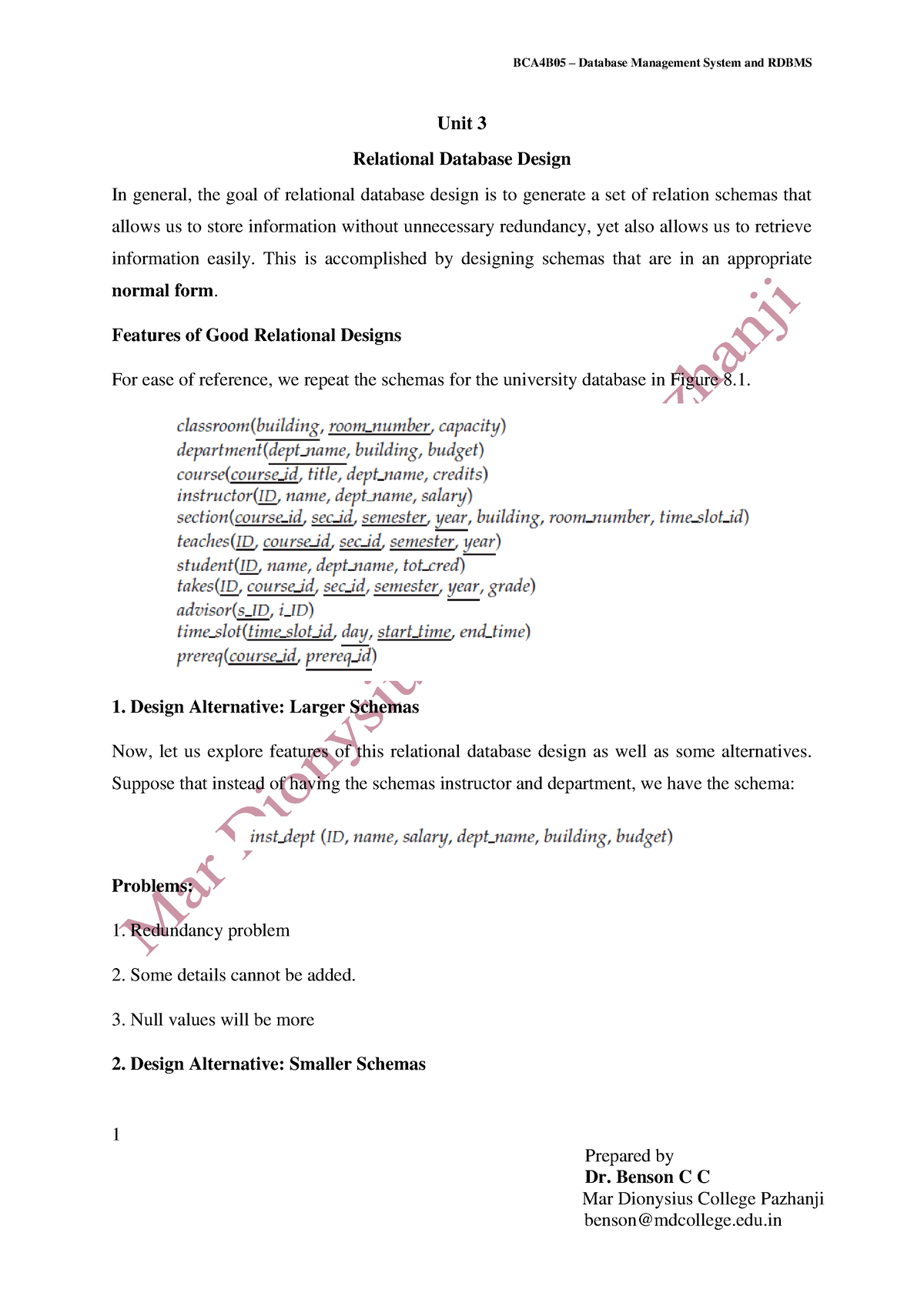 Database Management System (DBMS) Module 3 - 1 Prepared By Dr. Benson C ...