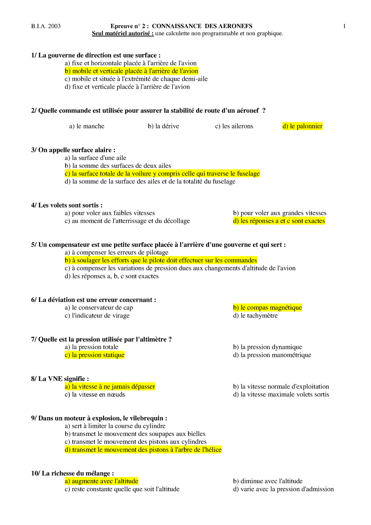 Bia2003 2CA - Cours - B.I. 2003 Epreuve N° 2 : CONNAISSANCE DES ...