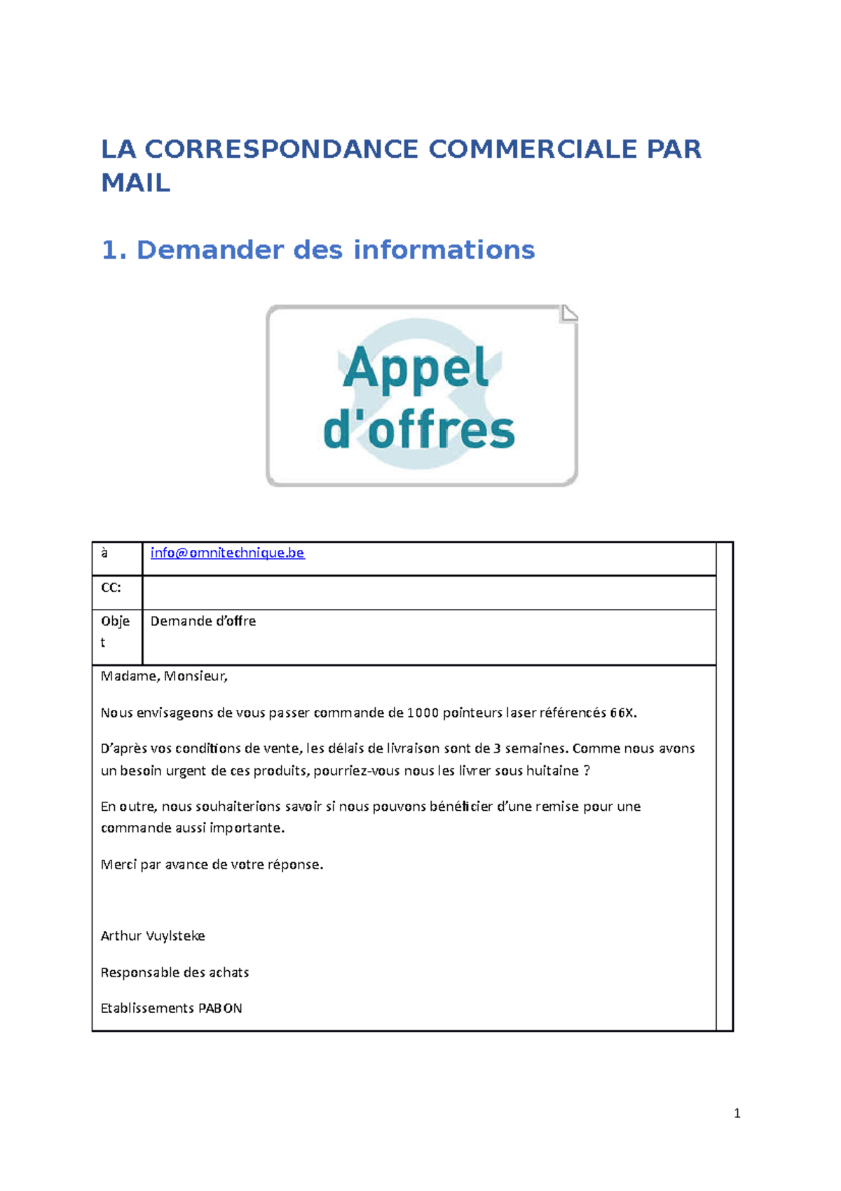 8. La correspondance commerciale par mail - LA CORRESPONDANCE ...