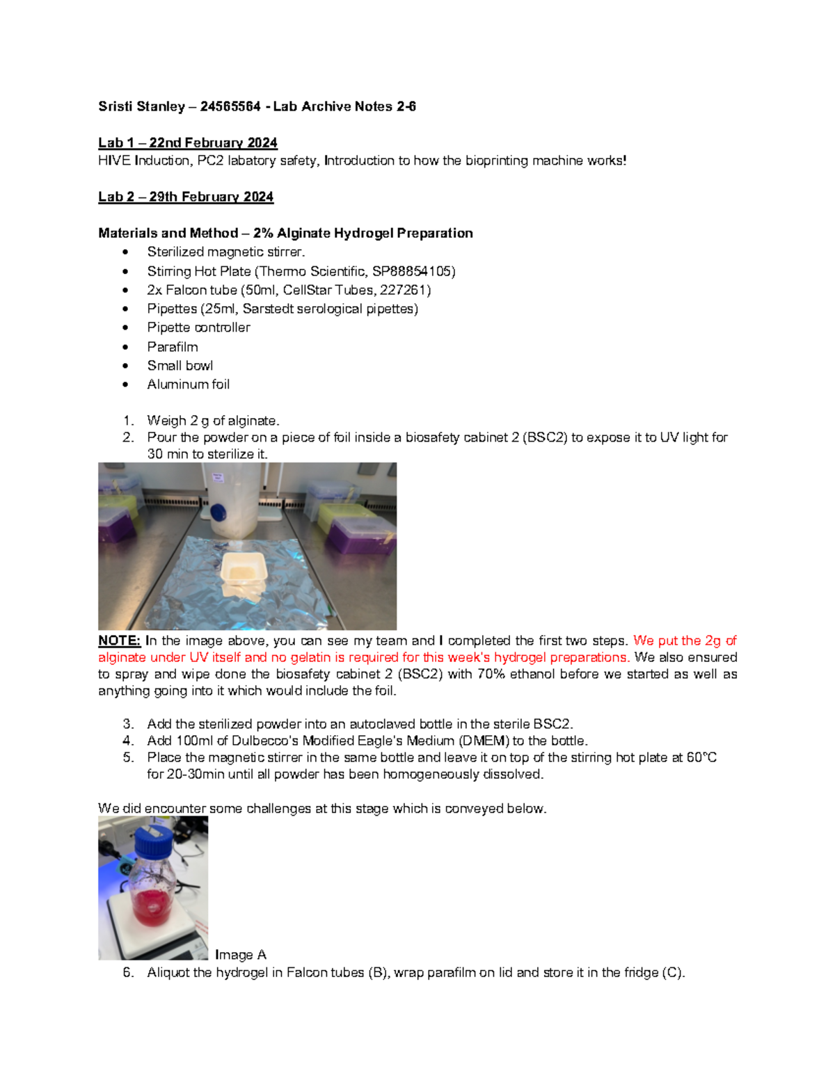 First week lab notes 2-6 - Sristi Stanley – 24565564 - Lab Archive ...