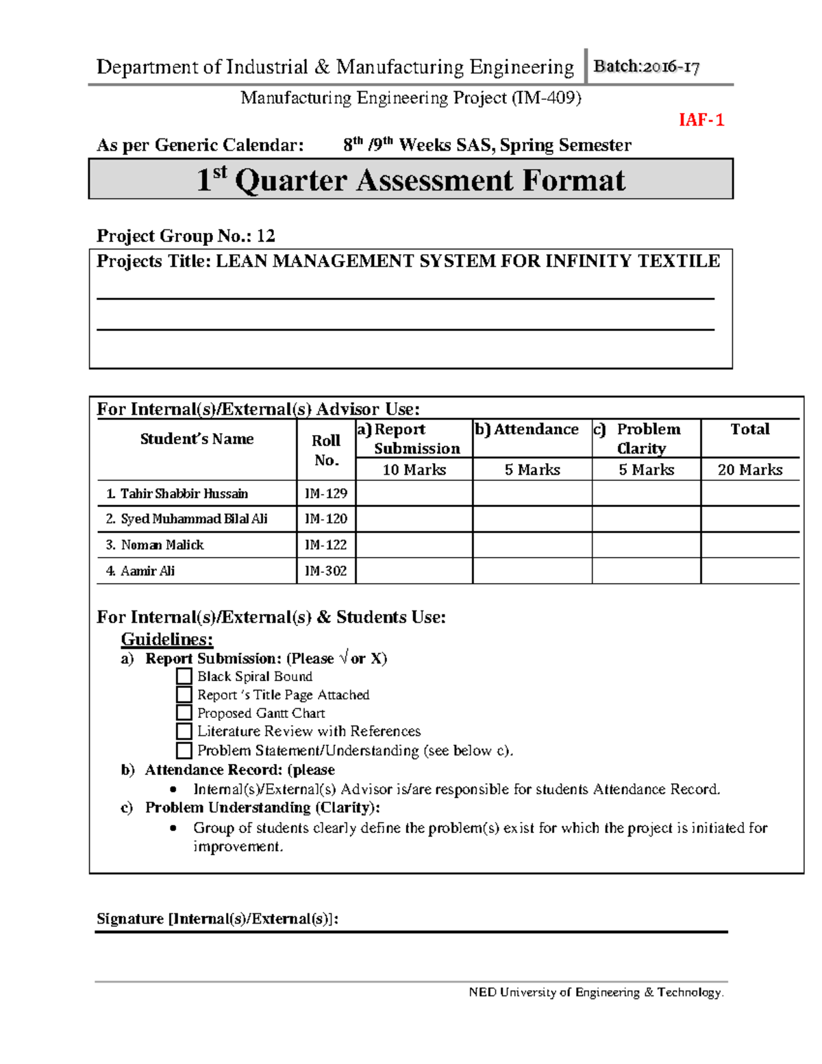 1. d. 1st Quarter Evaluation ( Complete) - Manufacturing Engineering ...