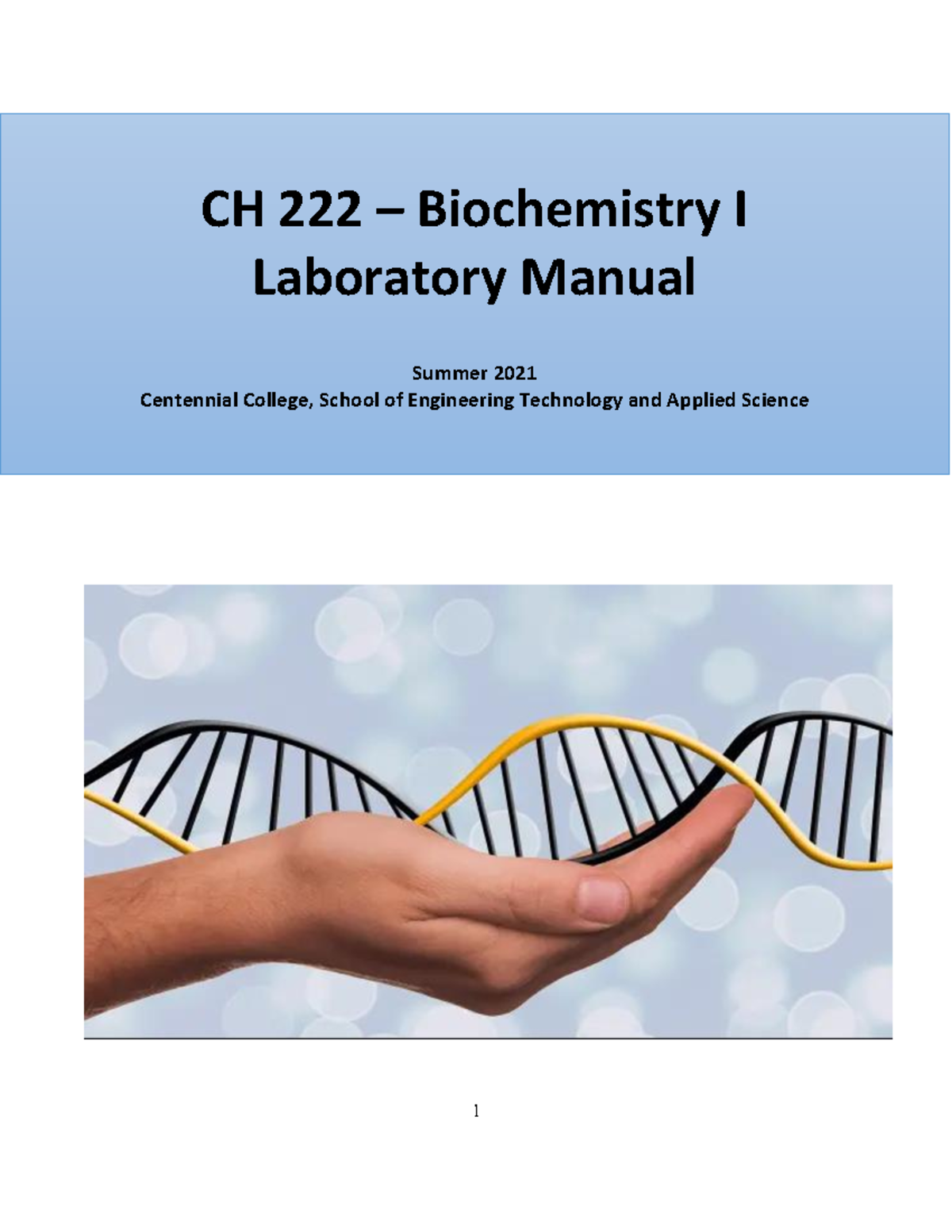 CH222 LAB Manual 2021 Summer - CH 222 – Biochemistry I Laboratory ...
