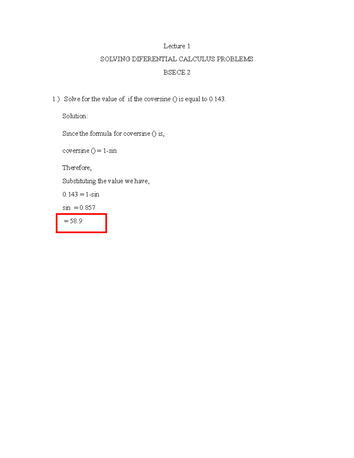 ECE Lecture 1 - Lecture 1 SOLVING DIFERENTIAL CALCULUS PROBLEMS BSECE 2 ...