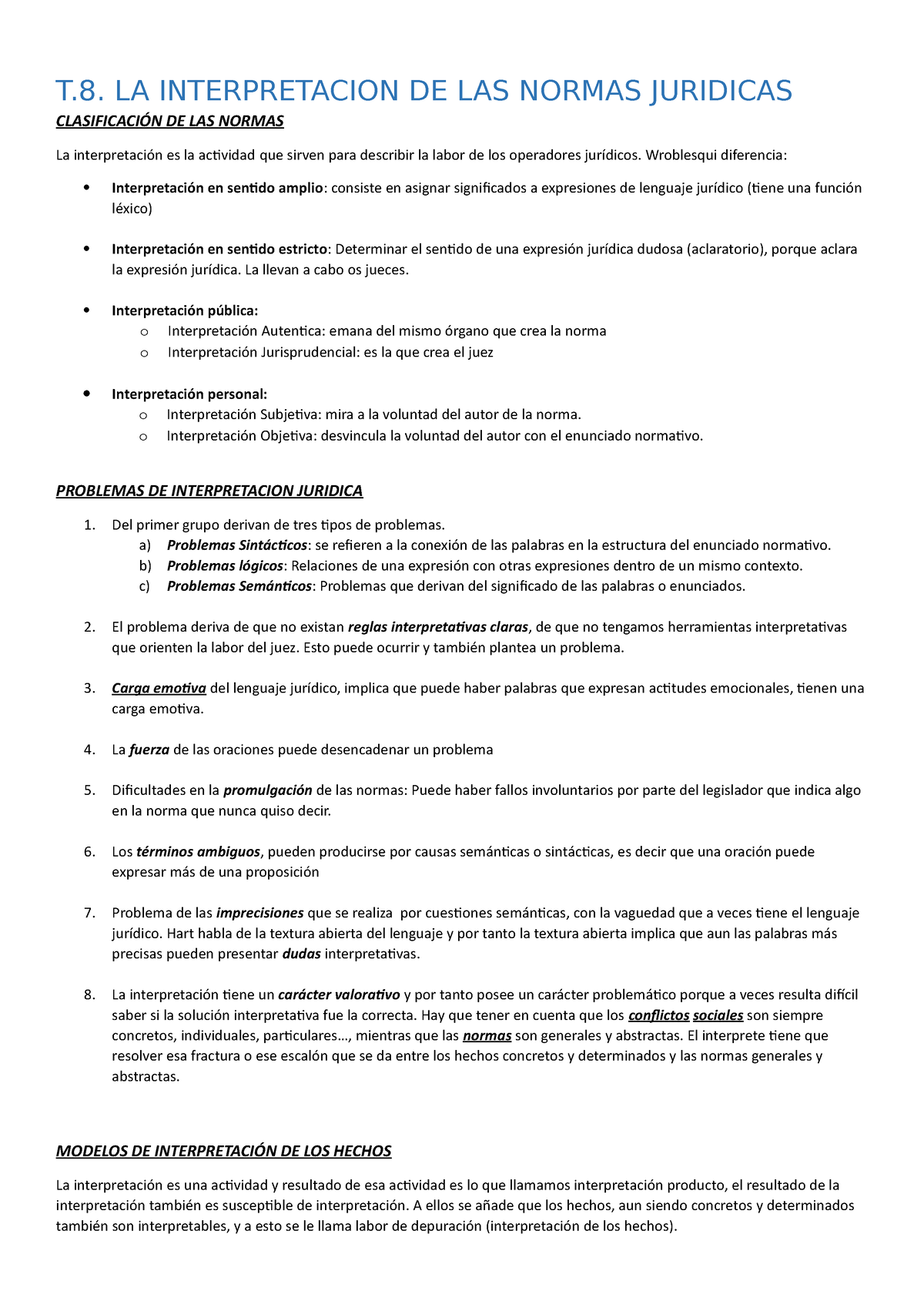 Tema 8 LA INTERPRETACION DE LAS NORMAS JURIDICAS - T. LA INTERPRETACION ...