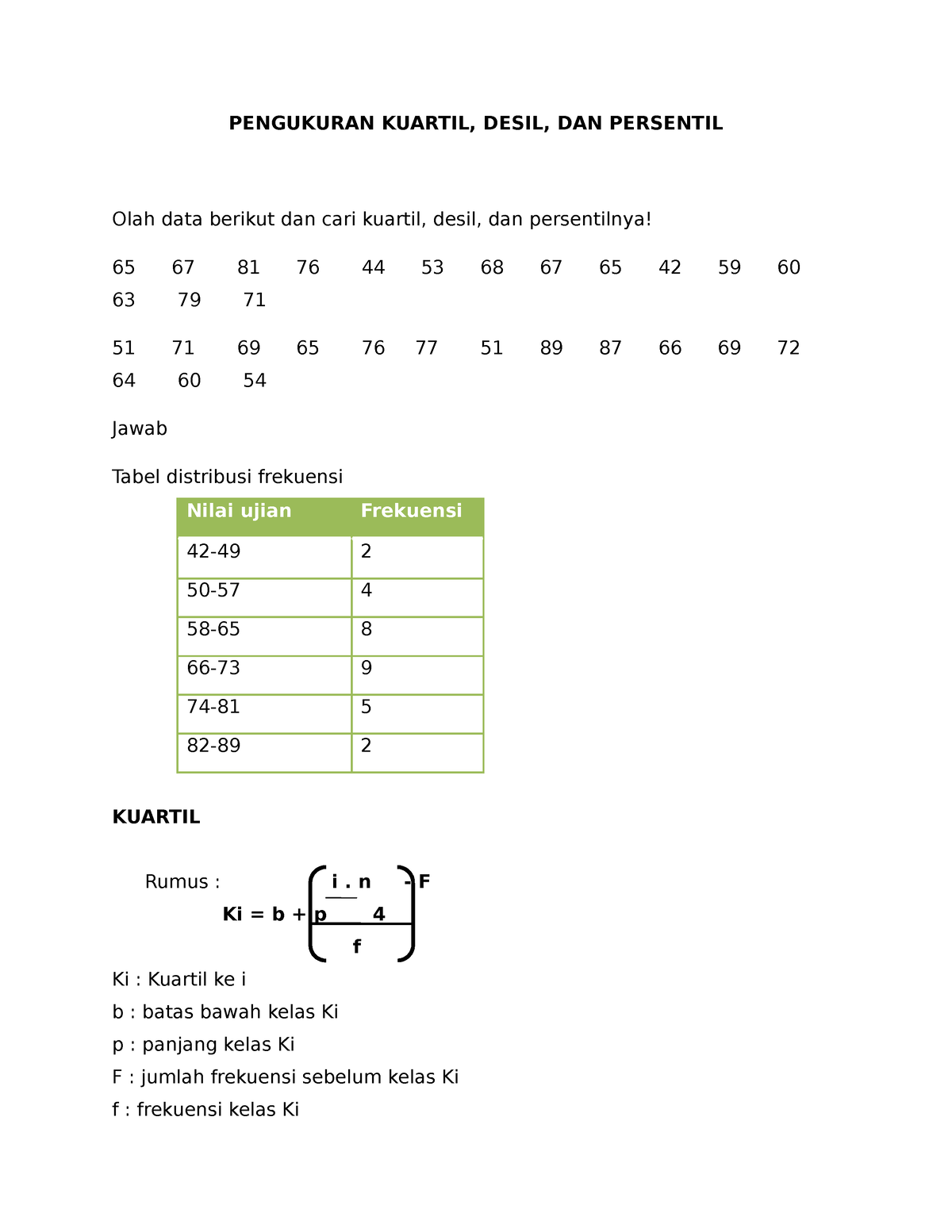 Pengukuran Kuartil, Desil, Dan Persentil - PENGUKURAN KUARTIL, DESIL ...