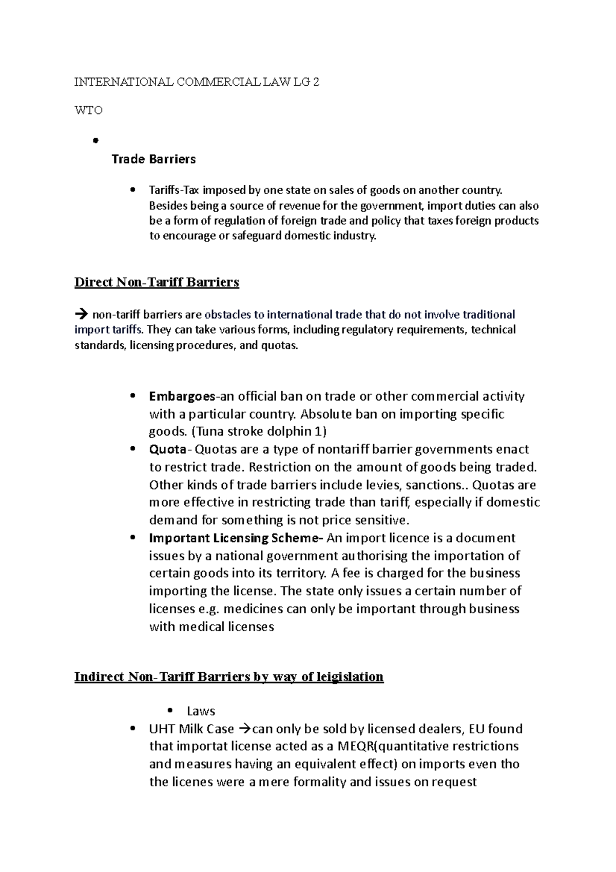 ICL LG Trade barriers - Summary Contracts 1 - INTERNATIONAL COMMERCIAL ...