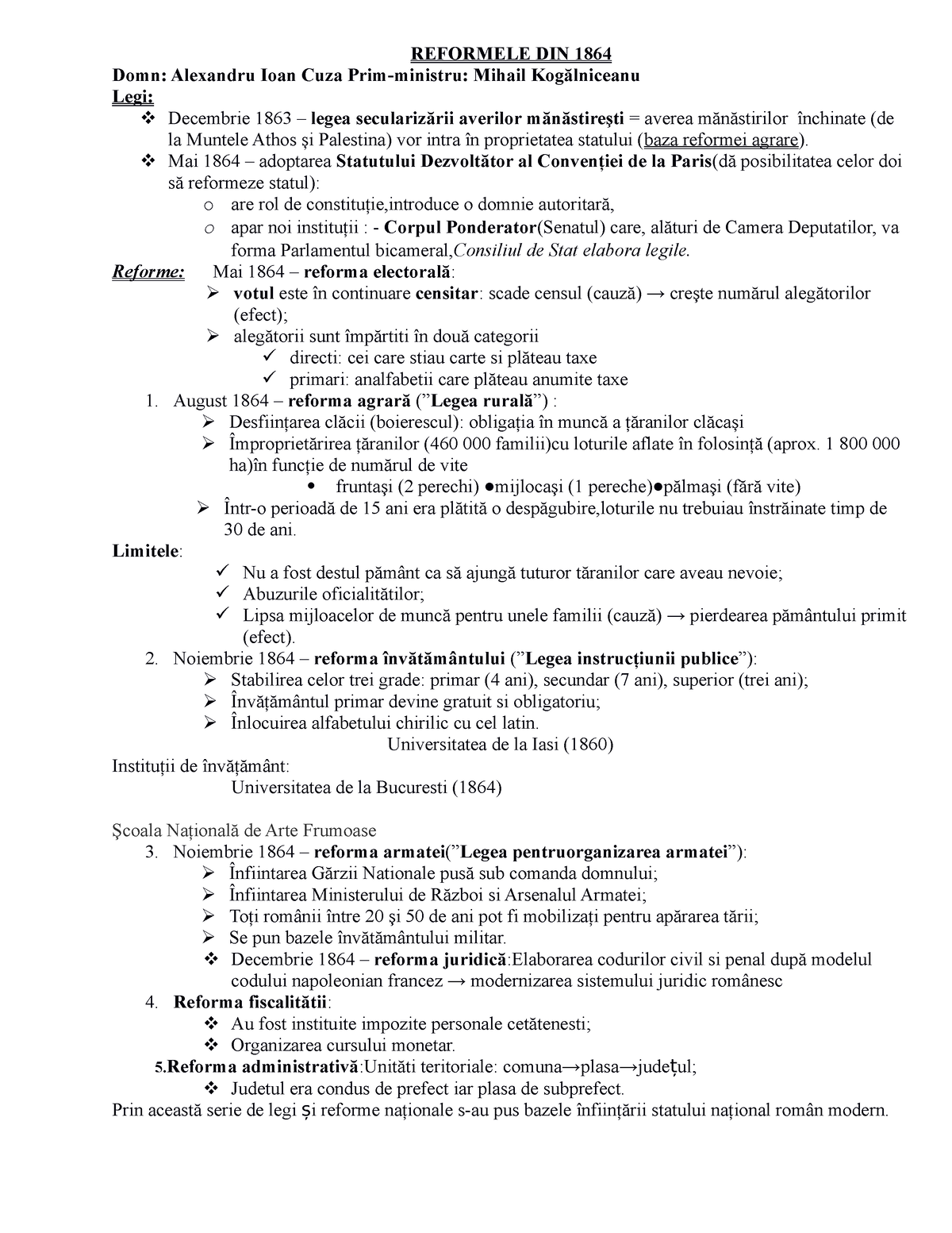 3 - Cuza - REFORMELE DIN 1864 Domn: Alexandru Ioan Cuza Prim-ministru ...