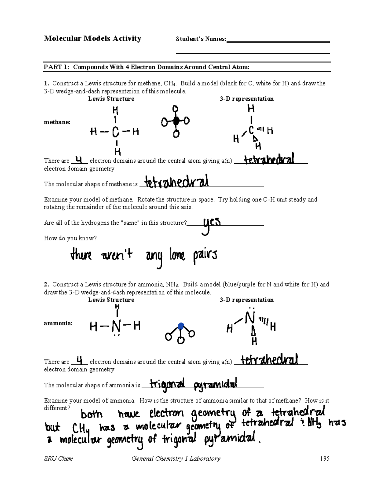 06 Vseprand Shapes Activity Molecular Models Activity Student’s Names