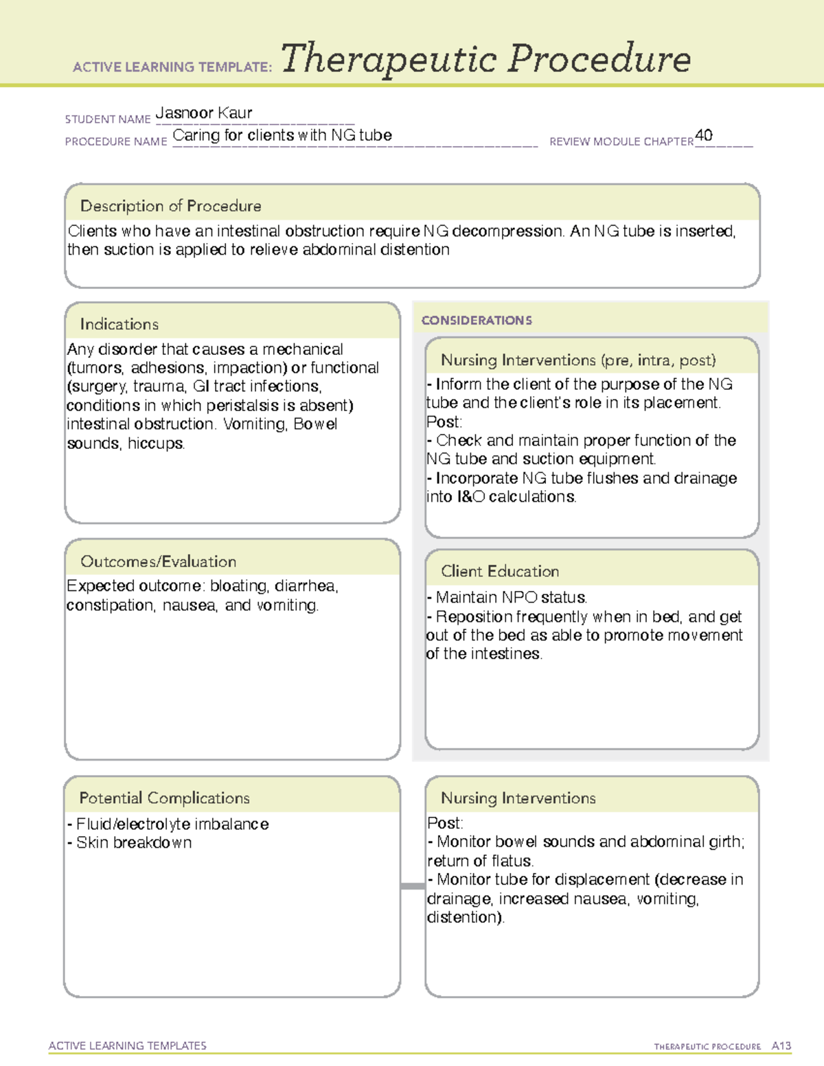 Caring for NG tube - ACTIVE LEARNING TEMPLATES THERAPEUTIC PROCEDURE A ...