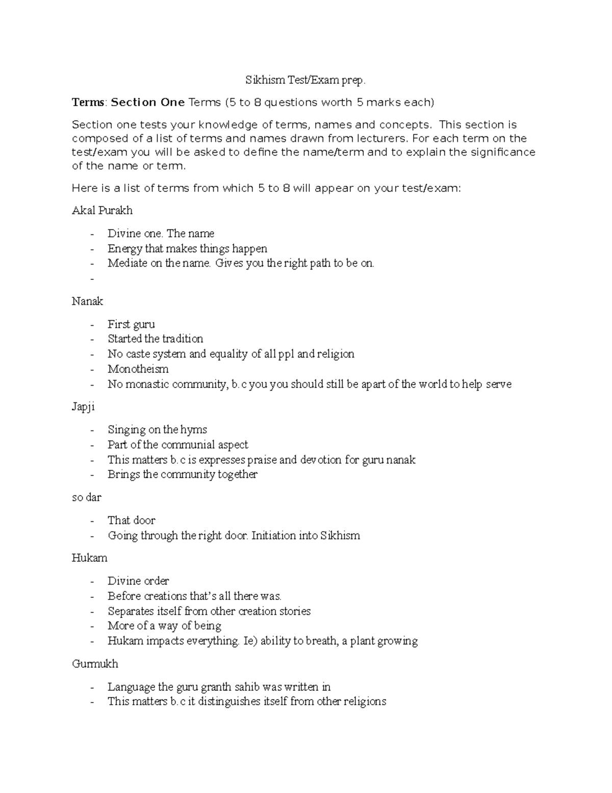 Sikhism Test: Exam Prep - Sikhism Test/Exam prep. Terms: Section One ...