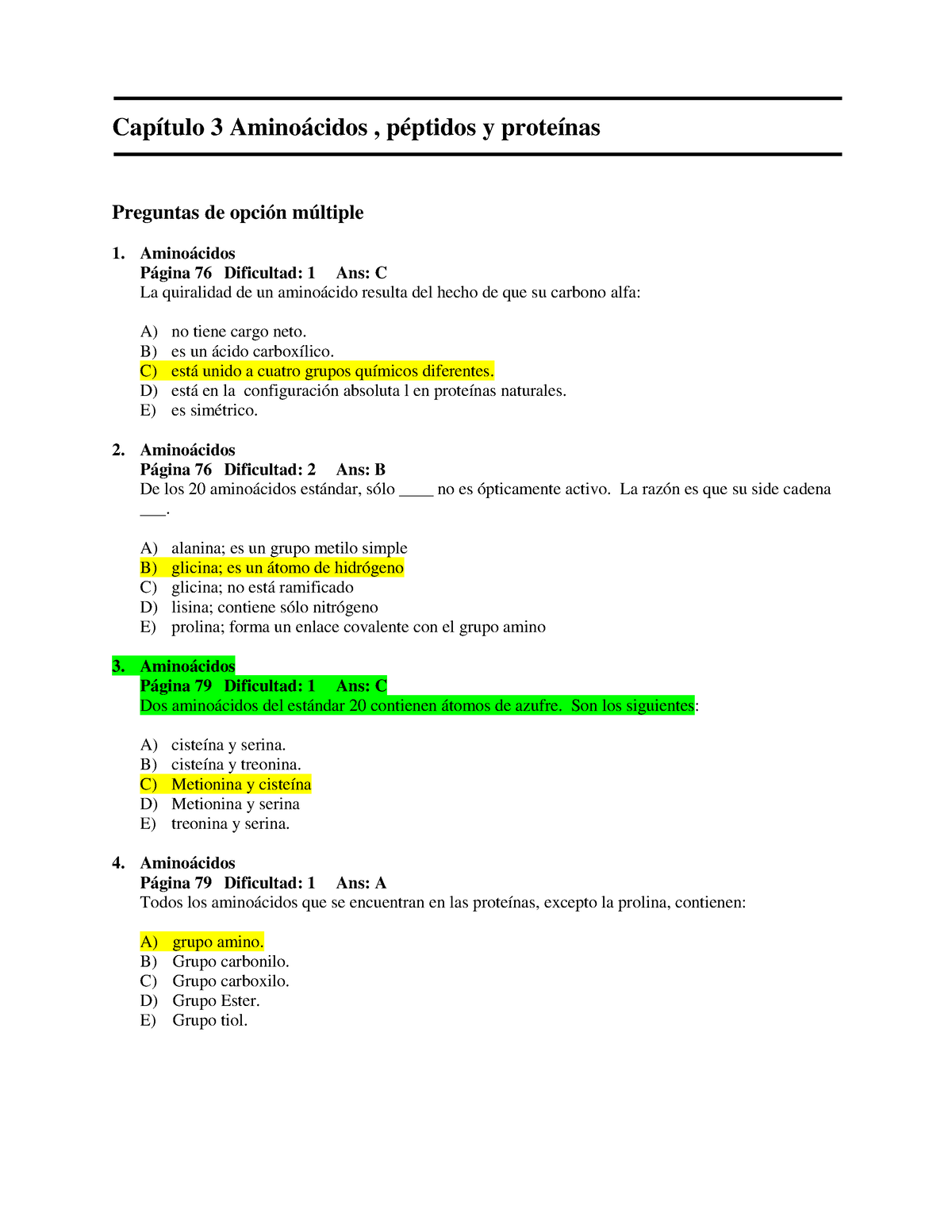 Cuestionario Capítulo 3 Aminoácidos Leningher Principios De La ...