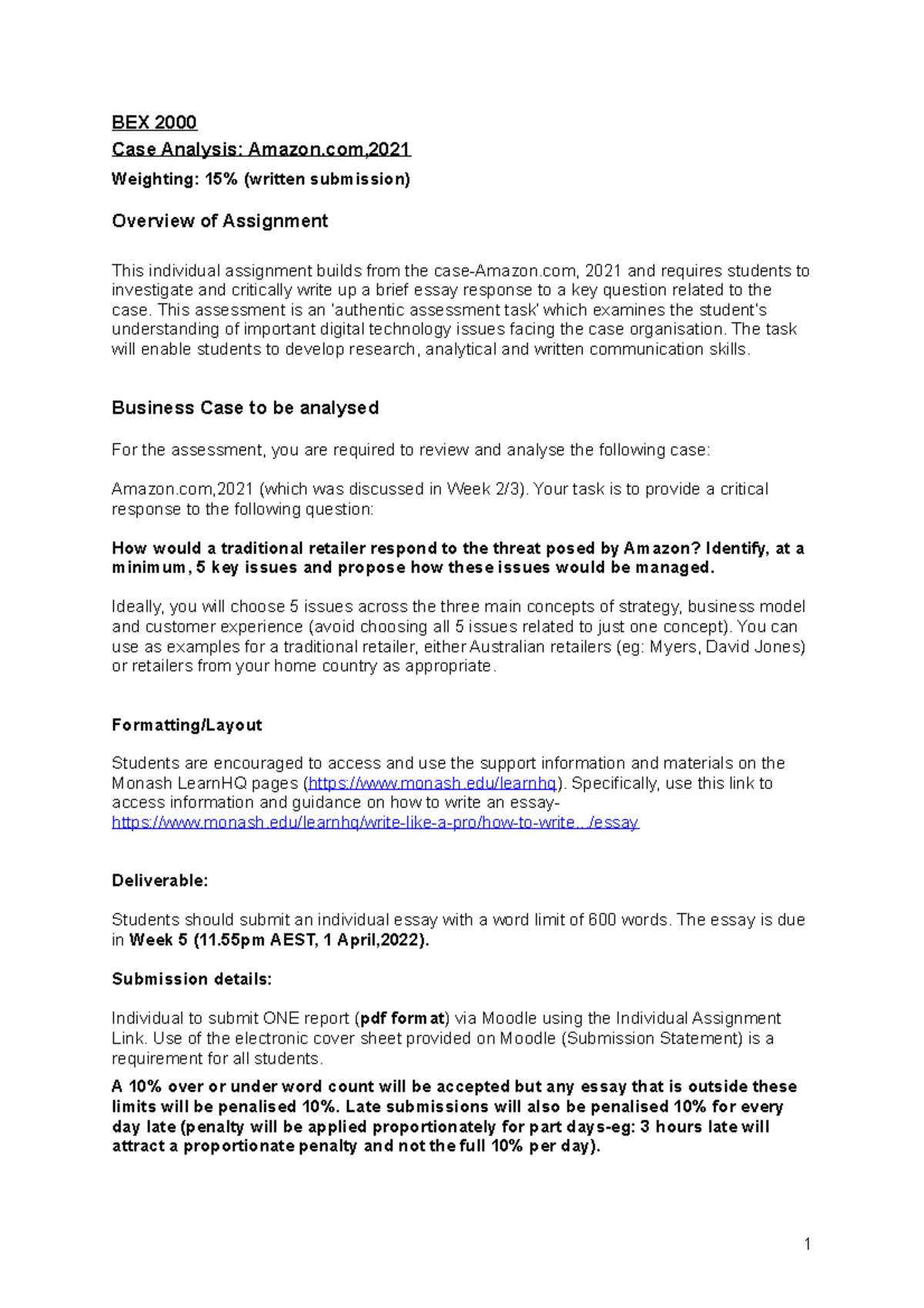 Case Analysis Amazon.com,2021 - BEX 2000 Case Analysis: Amazon ...