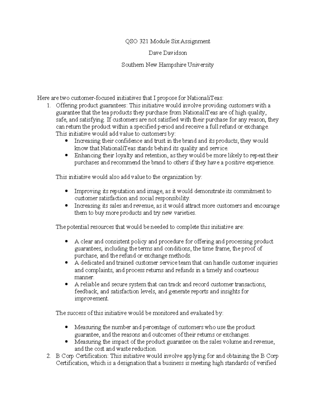 Assignment 6 - QSO 321 Module Six Assignment Dave Davidson Southern New ...