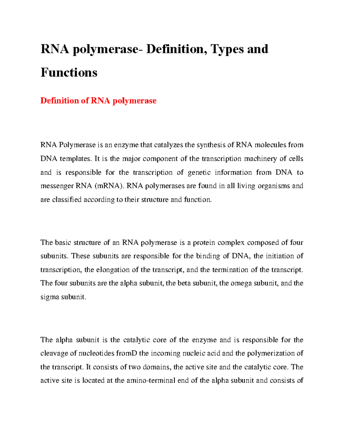 RNA Polymerase Definition, Types And Functions - RNA Polymerase ...