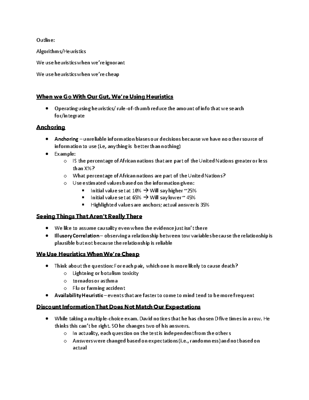 Heuristics - Cognition Lecture Notes w/ M'ski - Outline: Algorithms ...