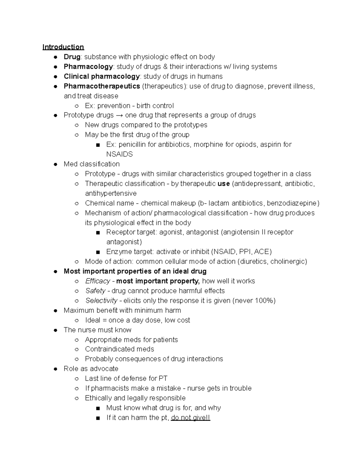 Exam 1 study guide - Introduction Drug : substance with physiologic ...