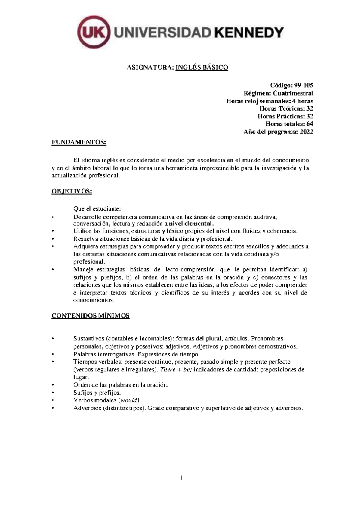 Inglés Básico trabajo aprobado ASIGNATURA INGLÉS BÁSICO Código 99