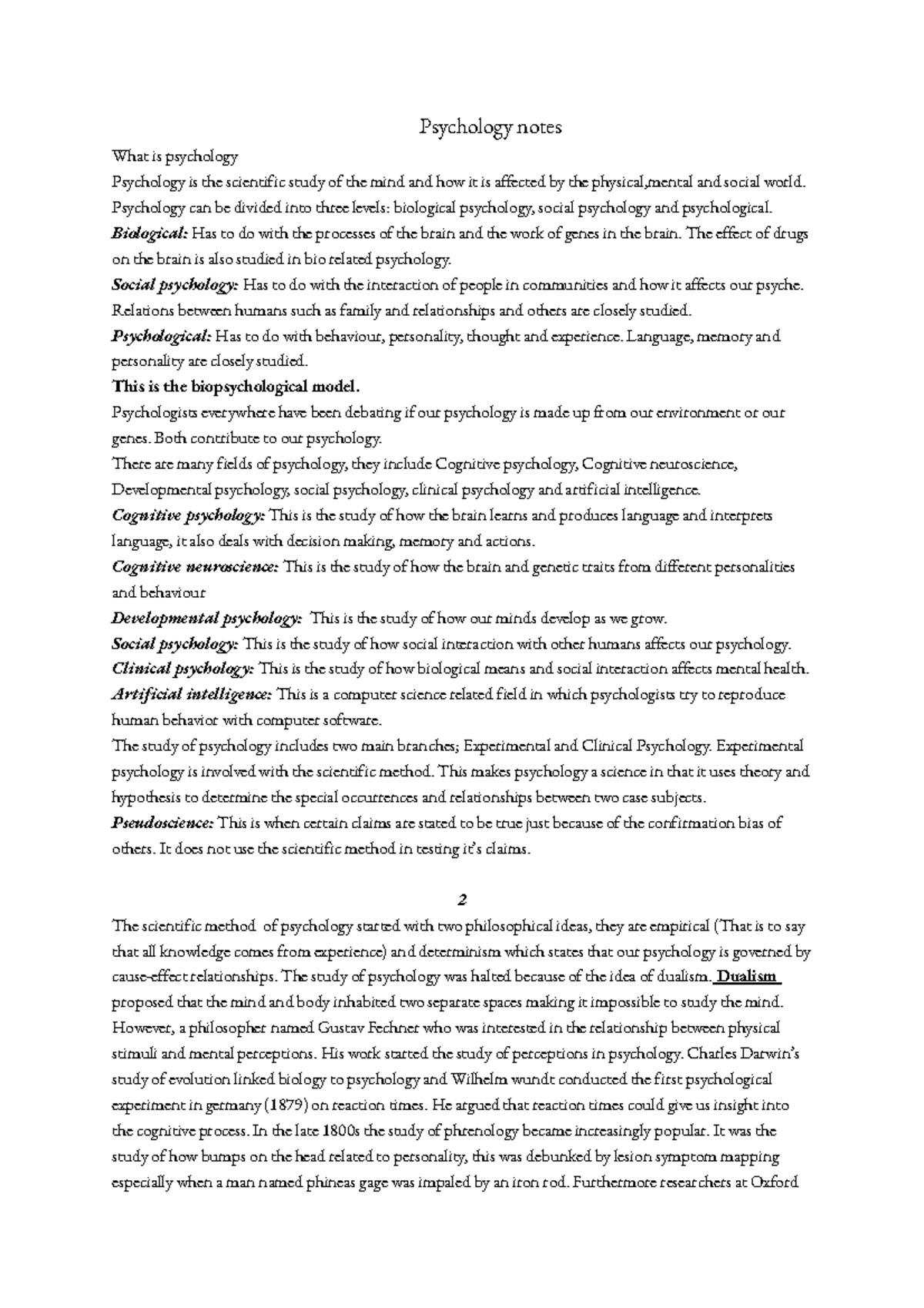 Psych Psychology notes What is psychology Psychology is the