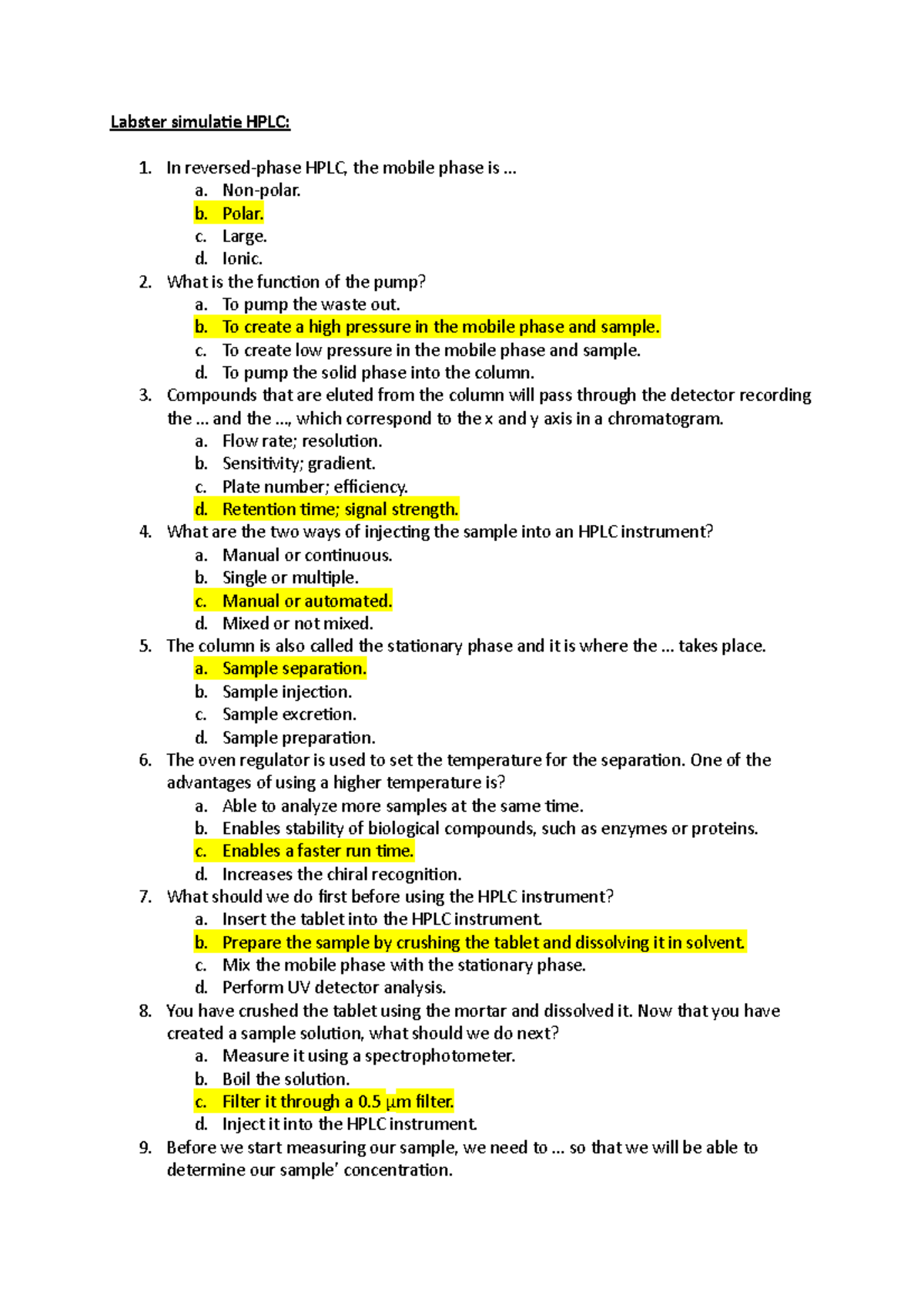 Labster simulaties vragen Labster simulatie HPLC In reversedphase