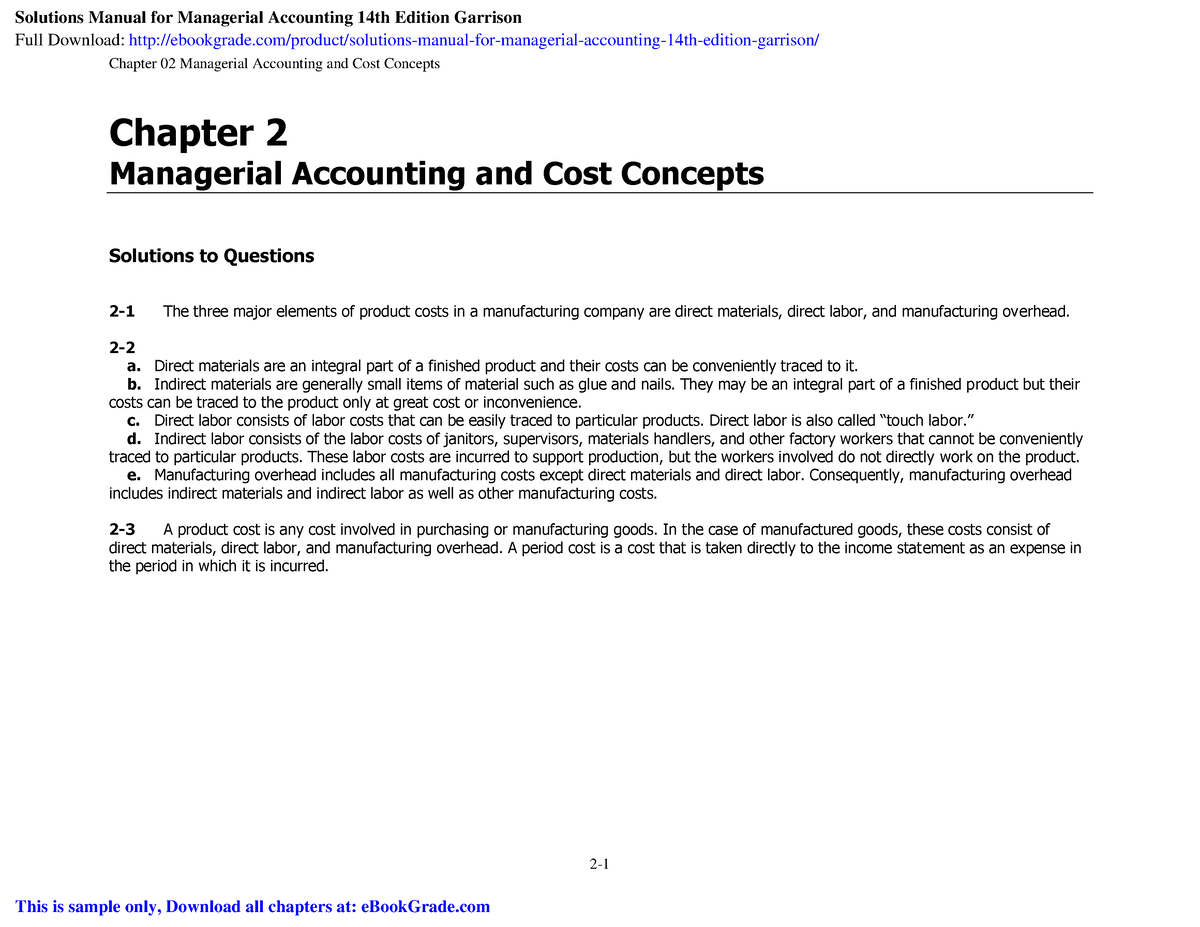 Solution Manual For Managerial Accounting Chapter 2 - Chapter 02 ...