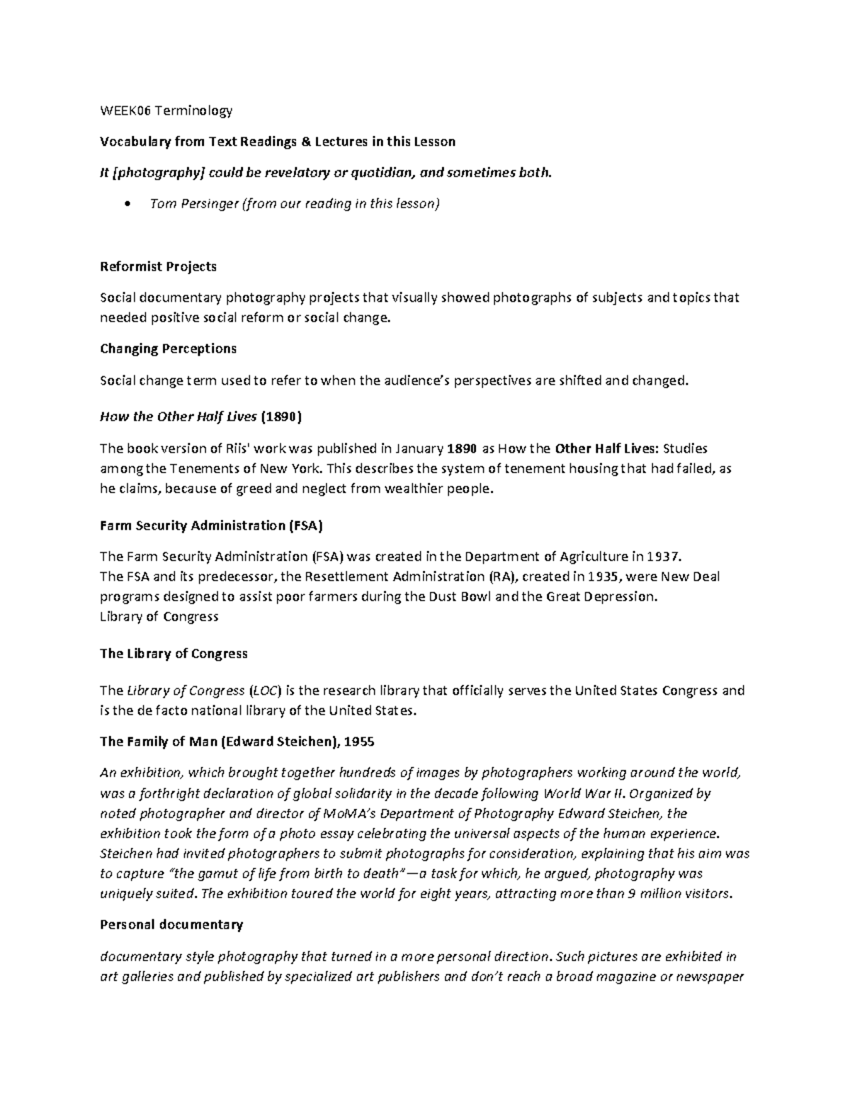 WEEK06 Terminology - WEEK06 Terminology Vocabulary from Text Readings ...