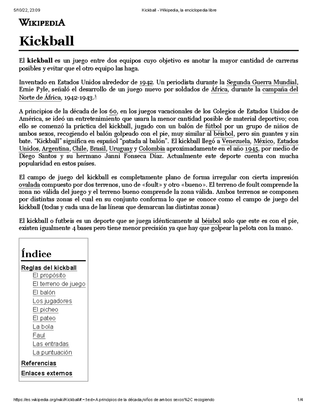 Kickball Wikipedia, la enciclopedia libre Kickball El kickball es