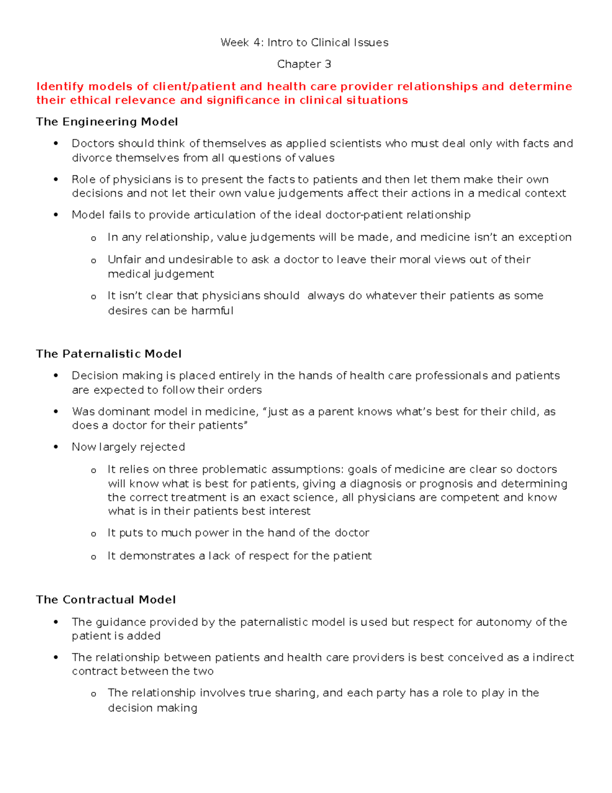 Week 4 ethics lecture - Week 4: Intro to Clinical Issues Chapter 3 ...