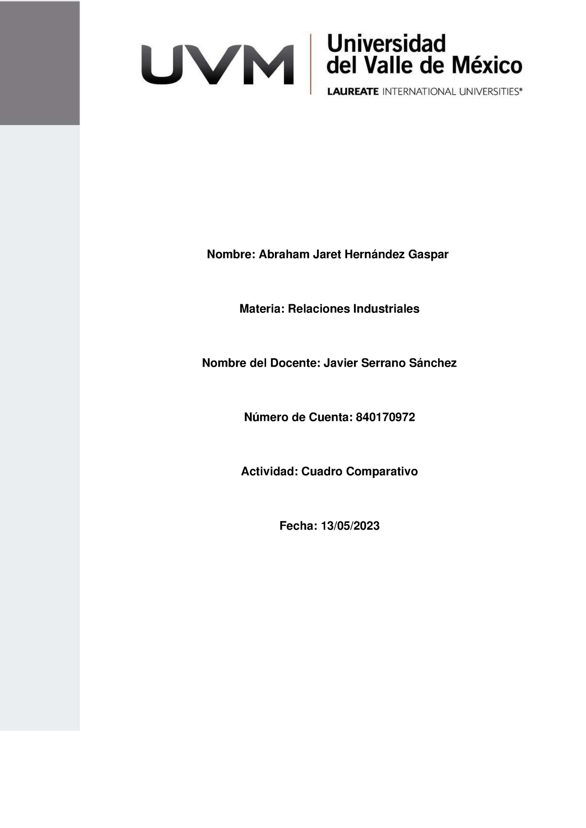 Actividad Numero Relaciones Industriales UVM Studocu