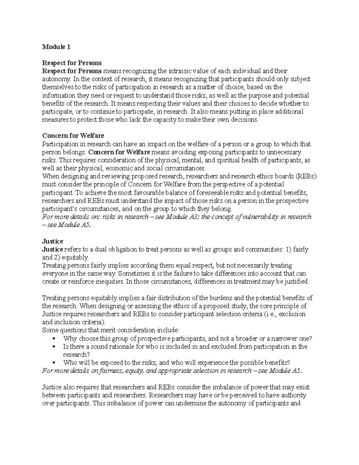 Ethics training module - Module 1 Respect for Persons Respect for ...