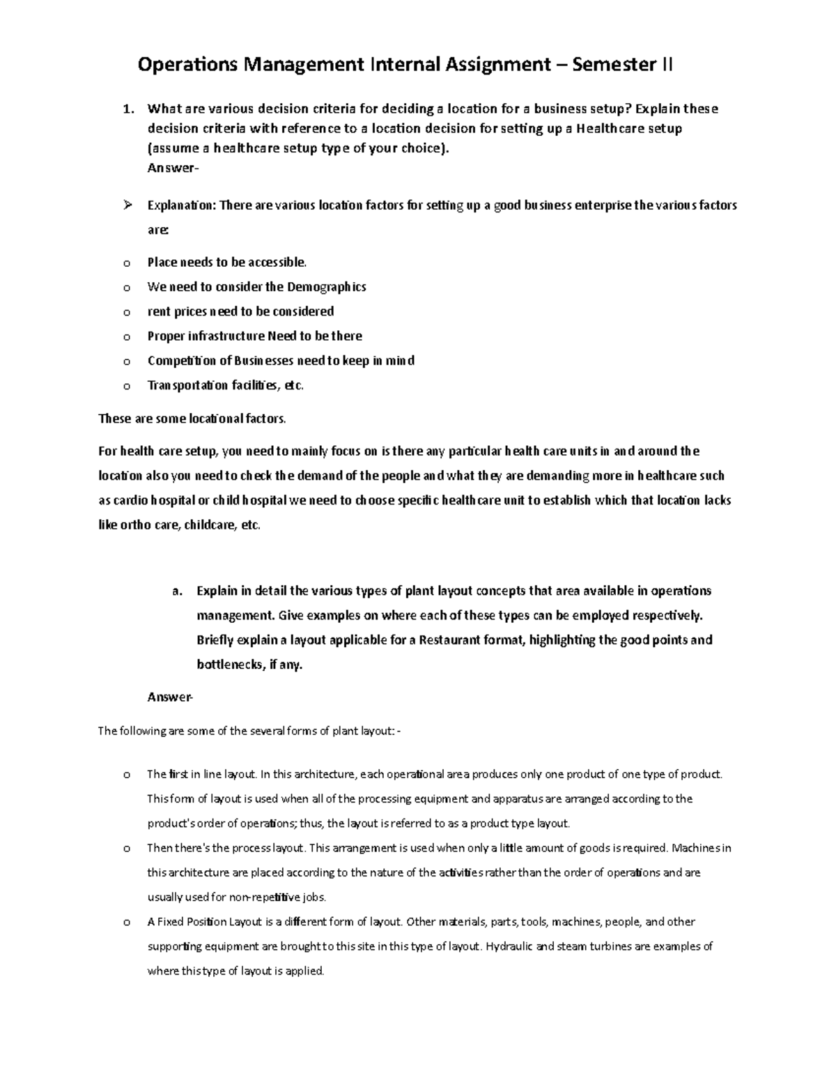 Operations Management - Semester II - 1. What are various decision ...