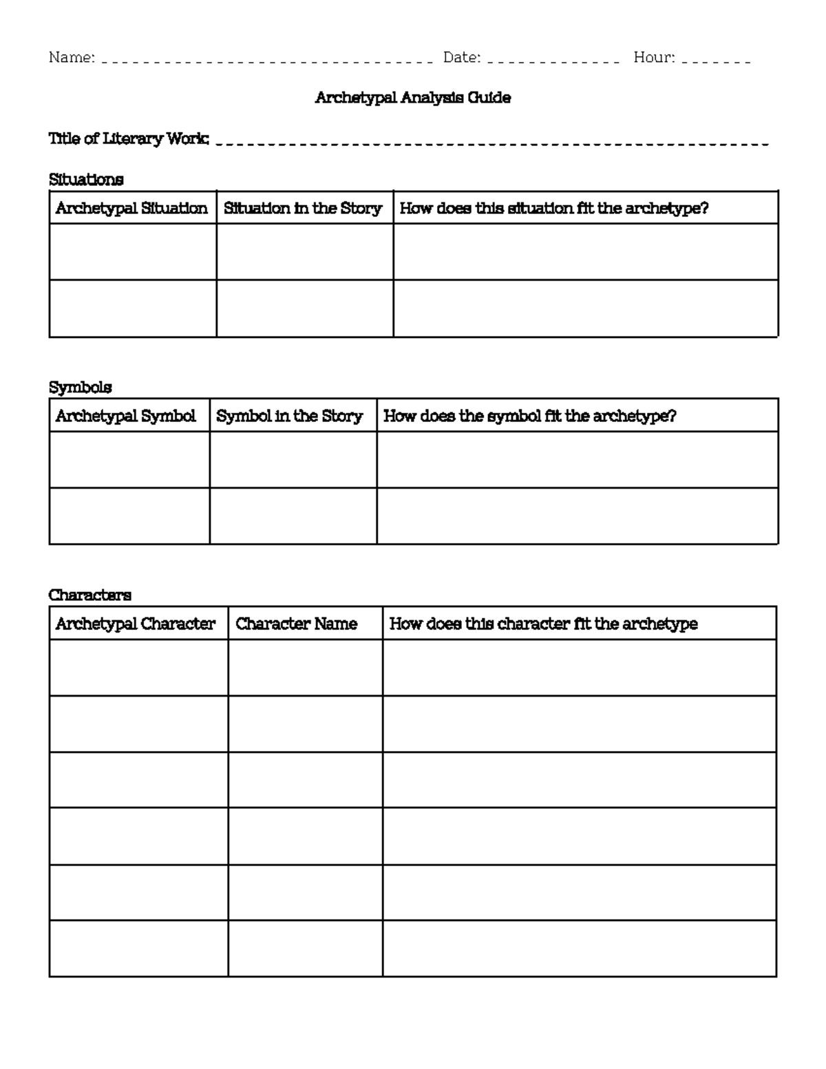 Archetypal Analysis Guide - Name: ________________________________ Date ...
