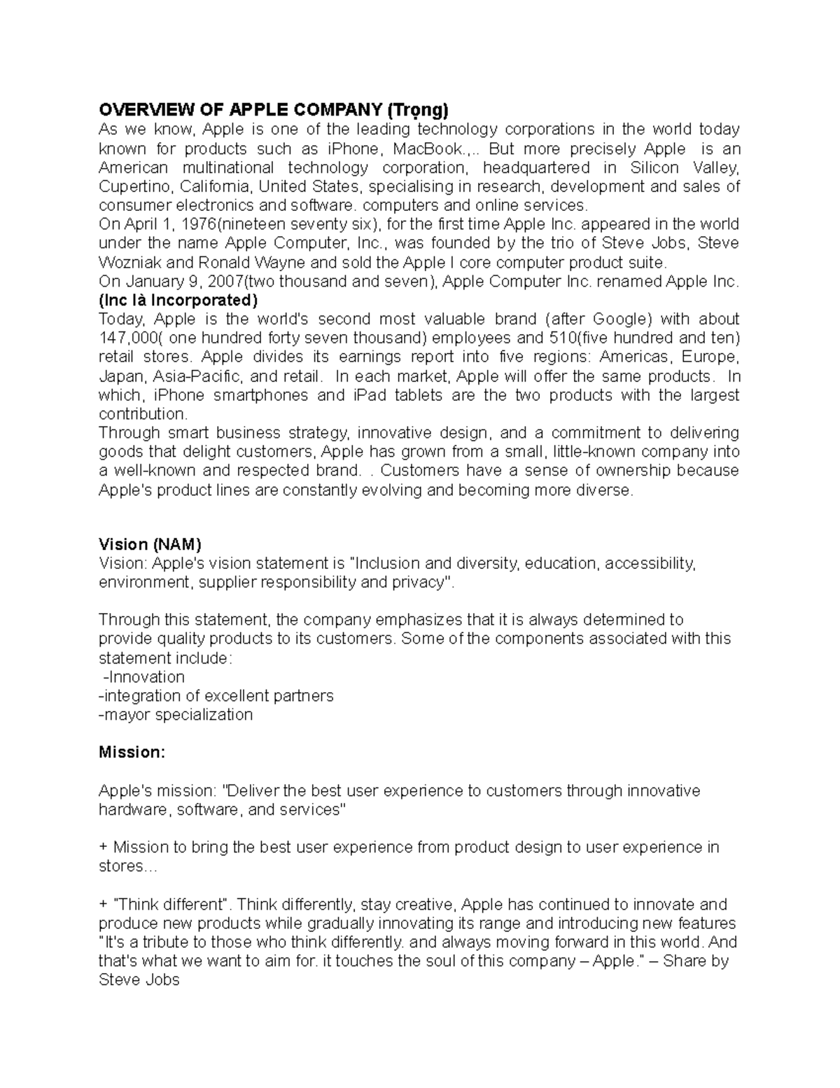 Apple Group 6 effed OVERVIEW OF APPLE COMPANY (Trọng) As we know