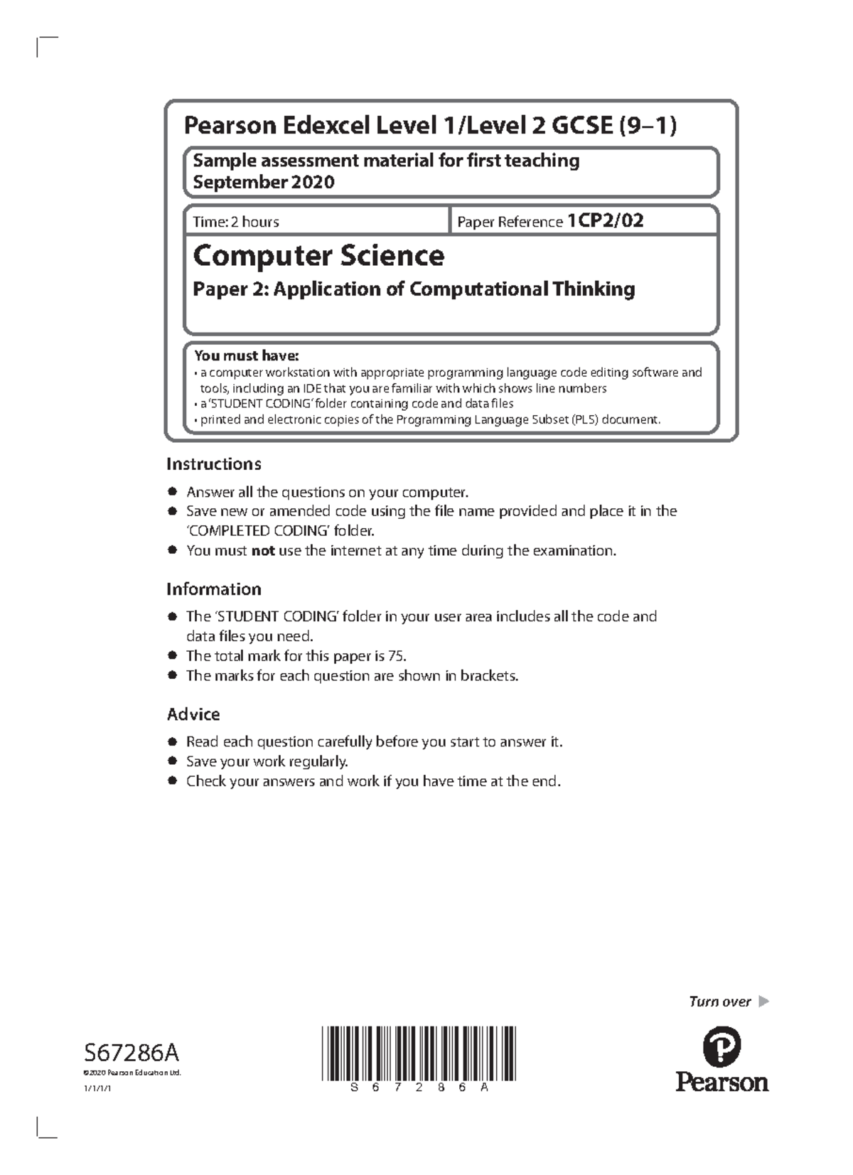 Edexcel sample paper 2 - jjjjj - S67286A Turn over Instructions ...