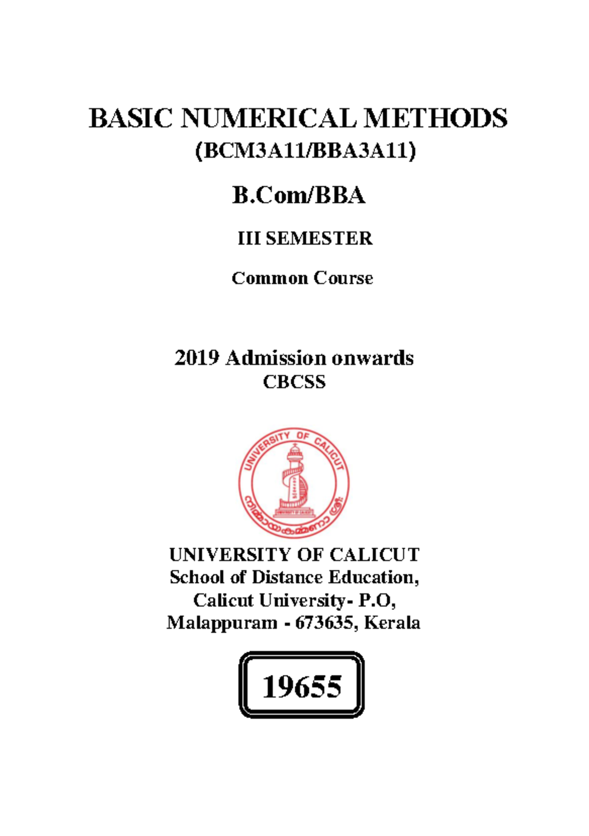 SLM-BCM3A11 Basic Numerical Methods Final 0 - 2019 Admission onwards ...