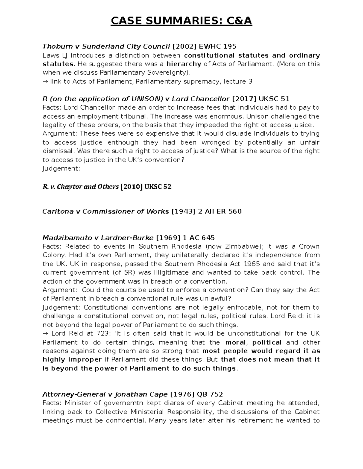 Case Summaries C&A - CASE SUMMARIES: C&A Thoburn V Sunderland City ...