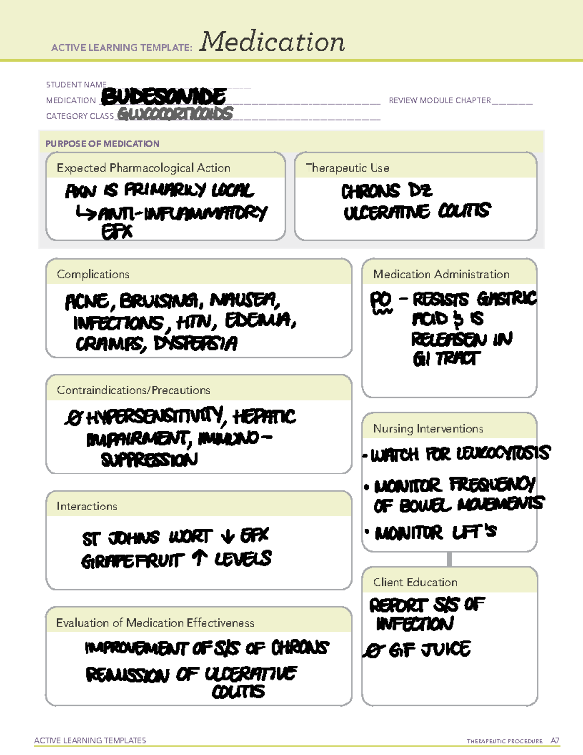 Budesonide Heart Meds ATI Active Learning Template ACTIVE