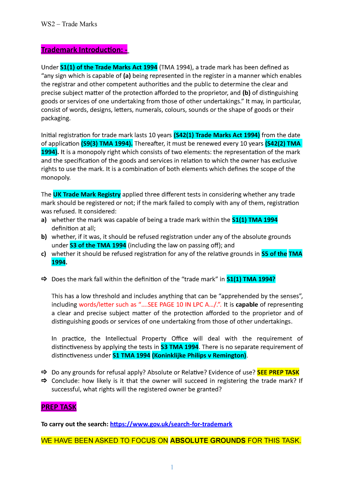 dissertation on trade marks