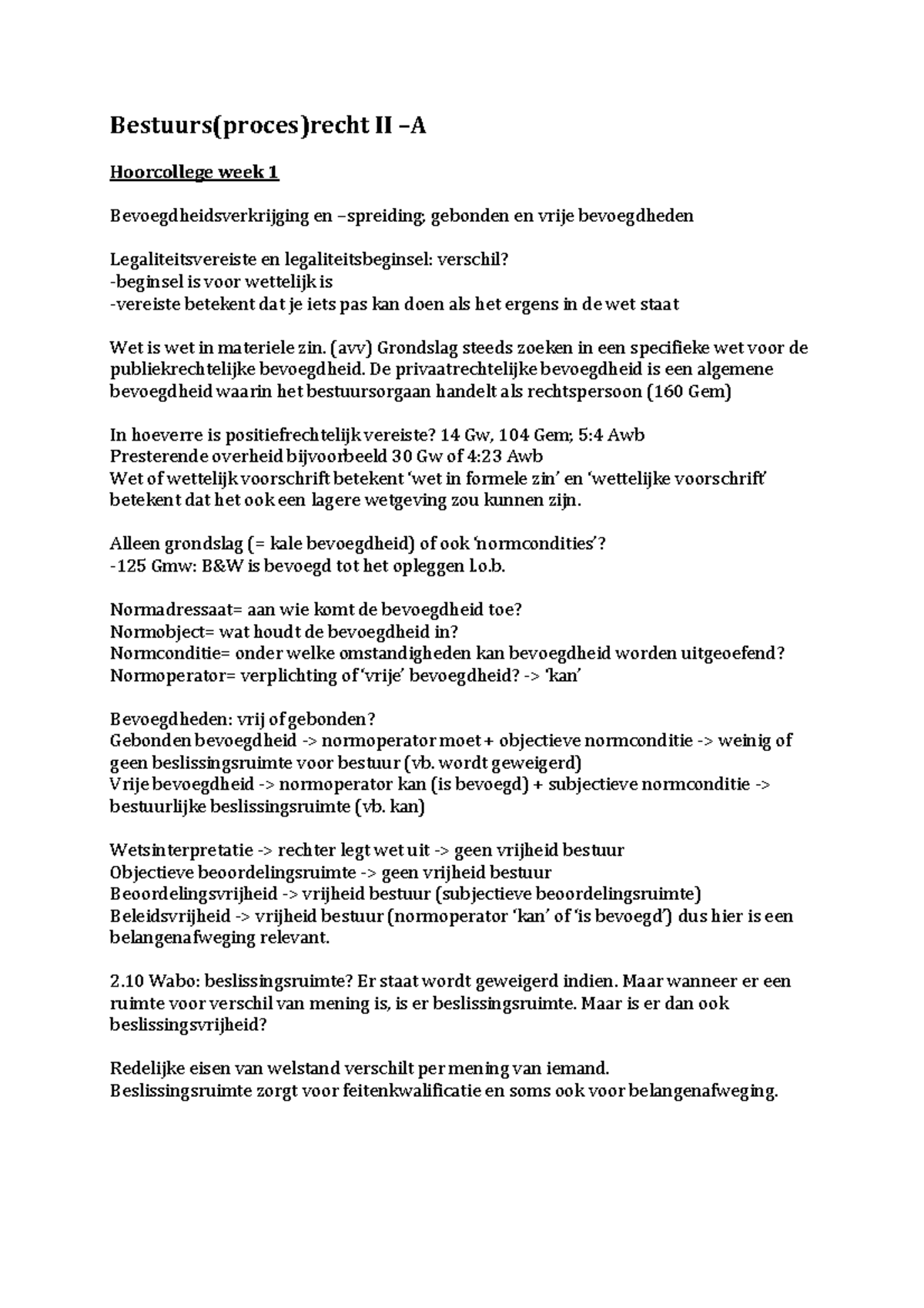 College-aantekeningen Bestuurs(proces)recht II, College 1-6 Met ...