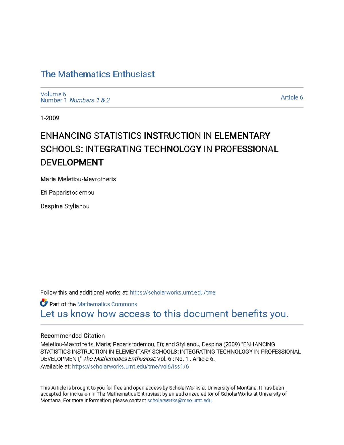 Enhancing Statistics Instruction in Elem - The Mathematics ...