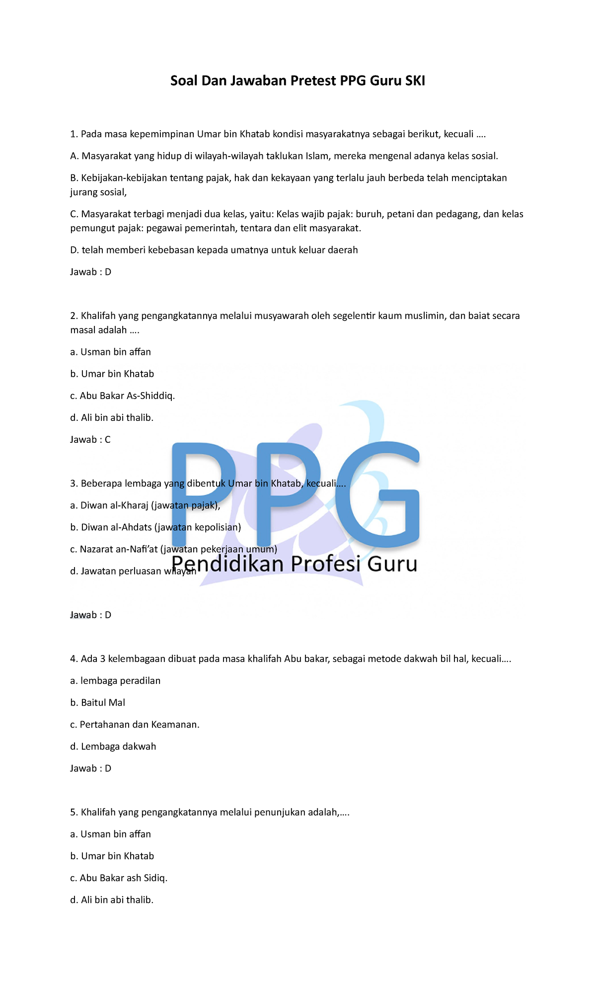 Soal Dan Jawaban Pretest PPG Guru SKI - ... A. Masyarakat Yang Hidup Di ...