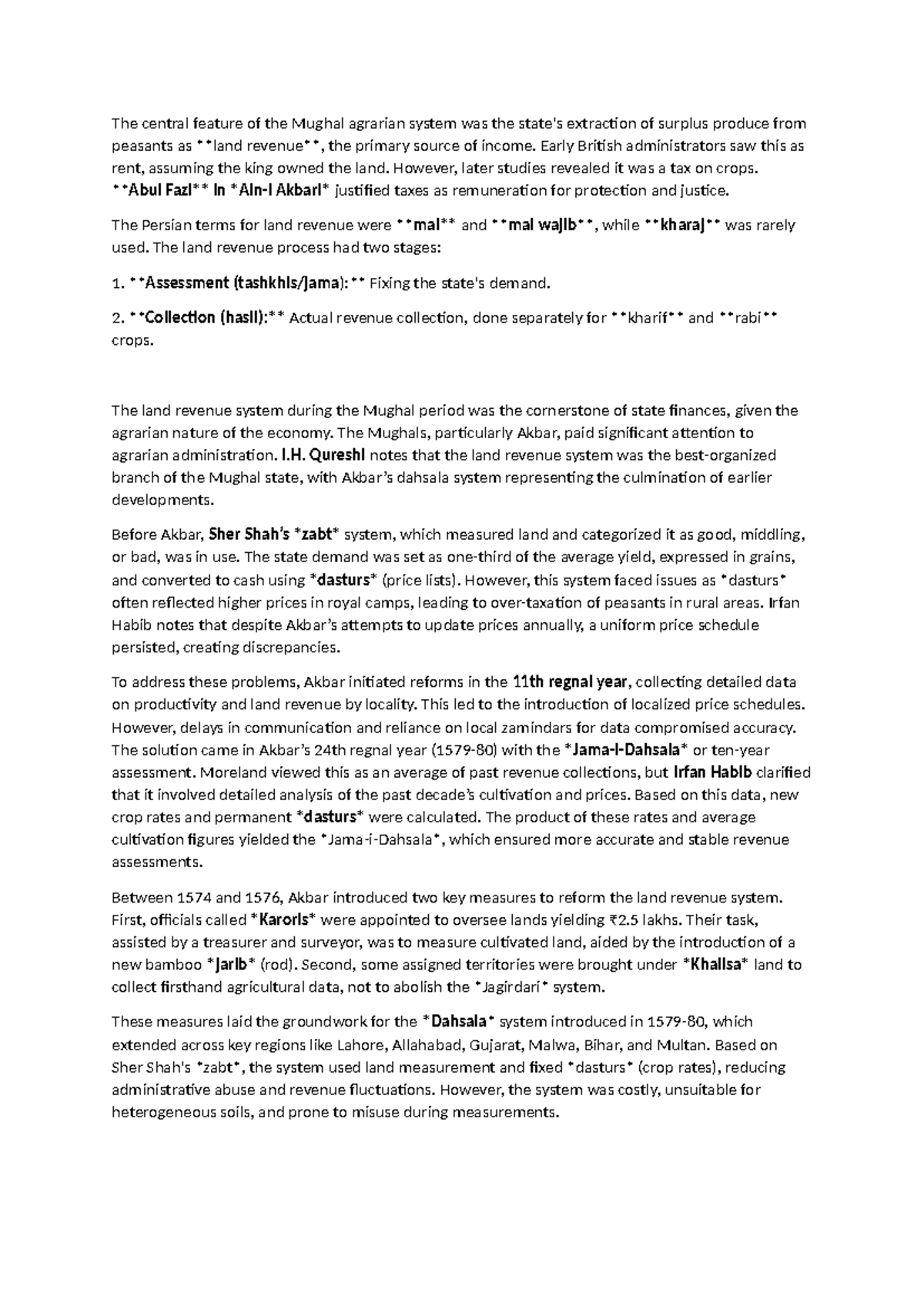 Land revenue system of mughals draft - The central feature of the ...