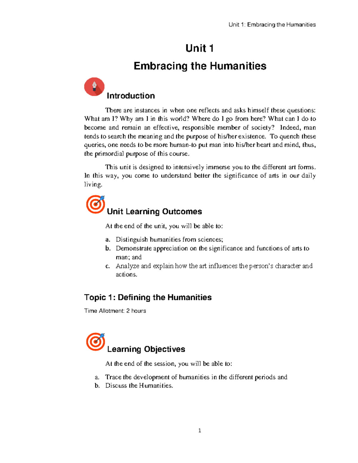 Unit-1-Art-App - thank u - Unit 1 Embracing the Humanities Introduction ...