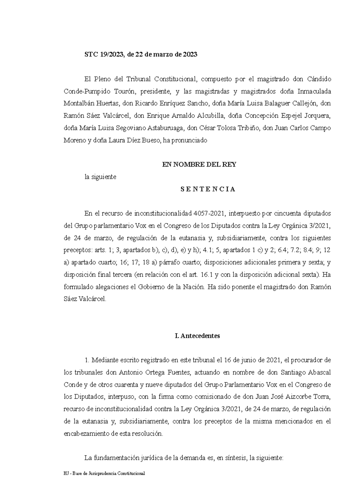 Sentencia 2023 19 eutanasia - STC 19 / 2023 , de 22 de marzo de 2023 El