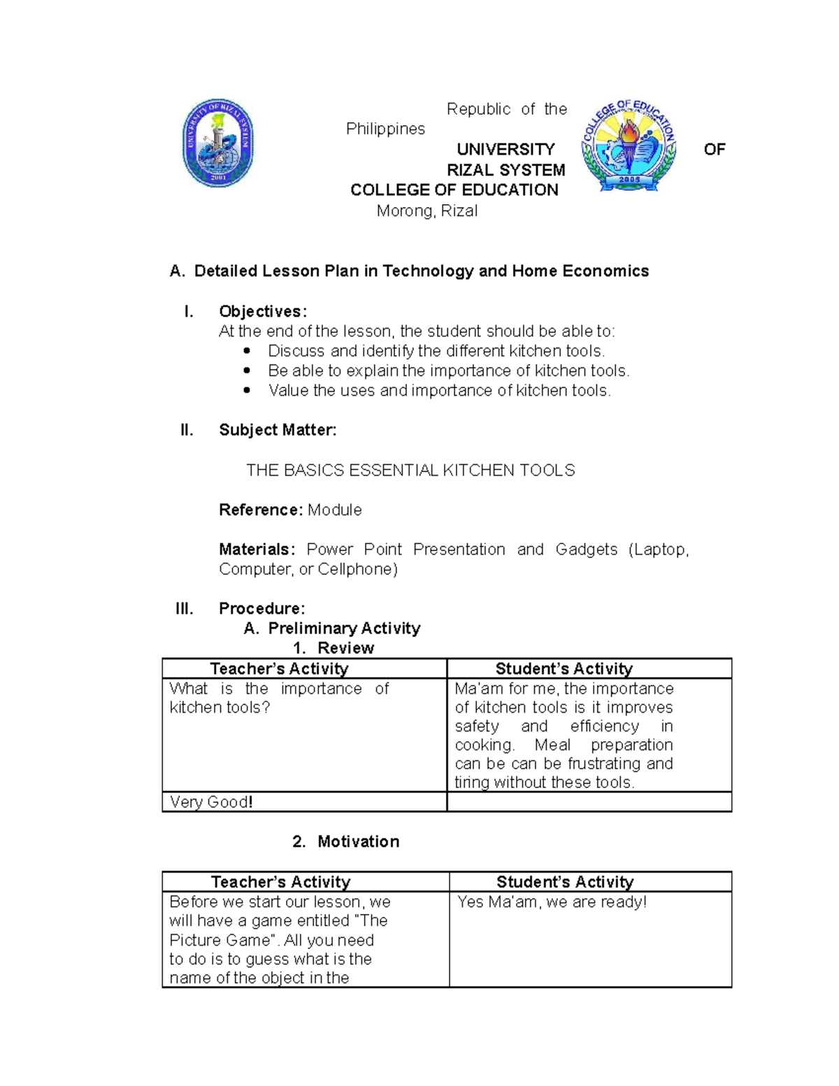 Detailed Lesson Plan kt - Republic of the Philippines UNIVERSITY OF ...