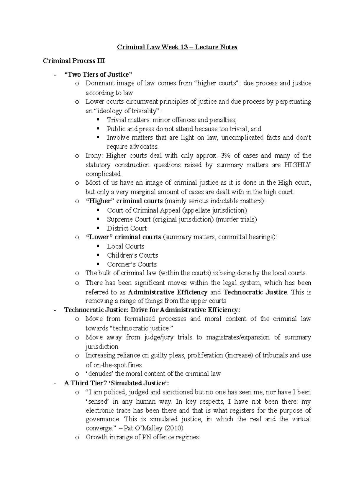 Criminal Law Week 13 - Lecture Notes - Criminal Law Week 13 – Lecture ...
